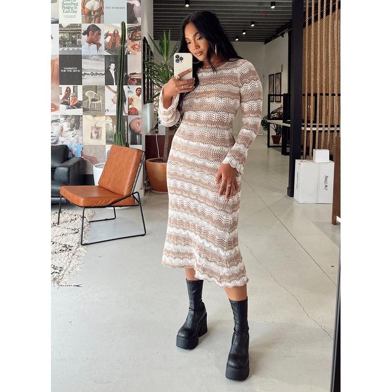 Leah Knit Midi Dress Beige