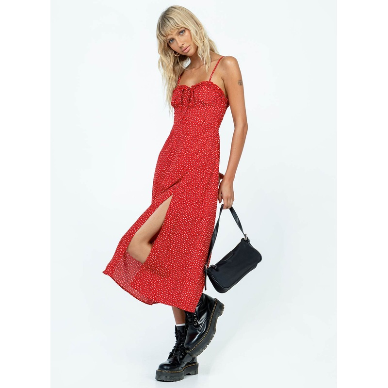 Love Birds Midi Dress Red