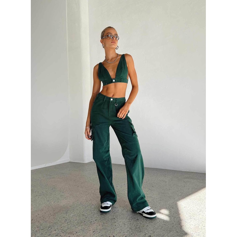Paige Mid Rise Cargo Jean Denim Green