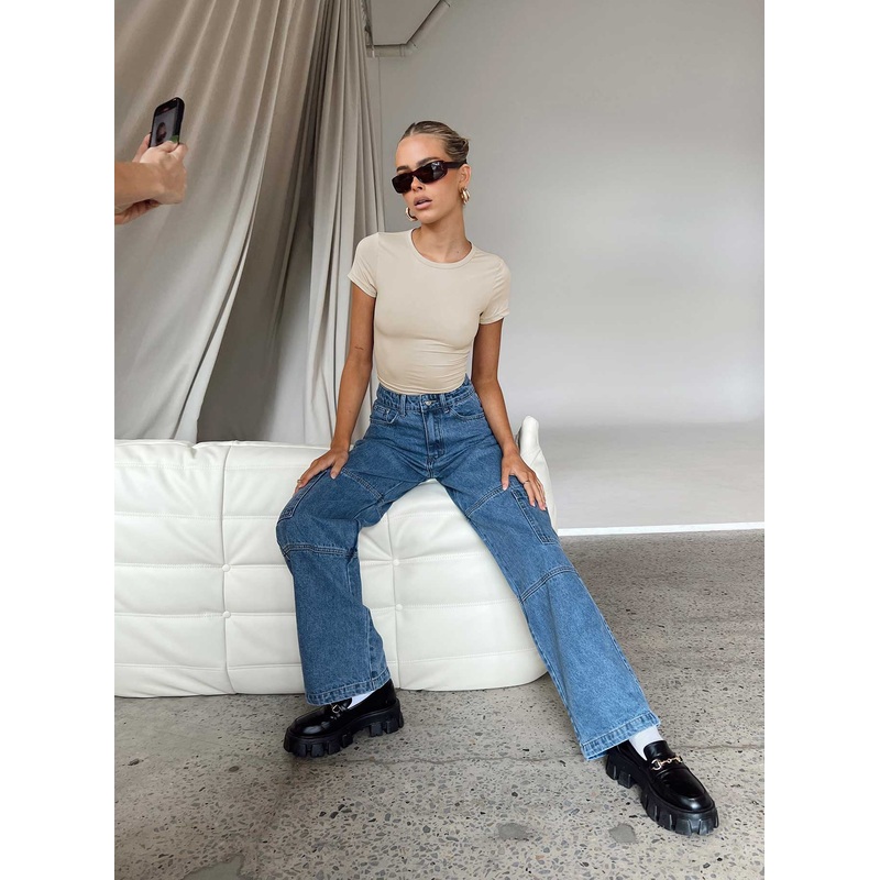 Saffie Wide Leg Jeans Mid Wash Denim