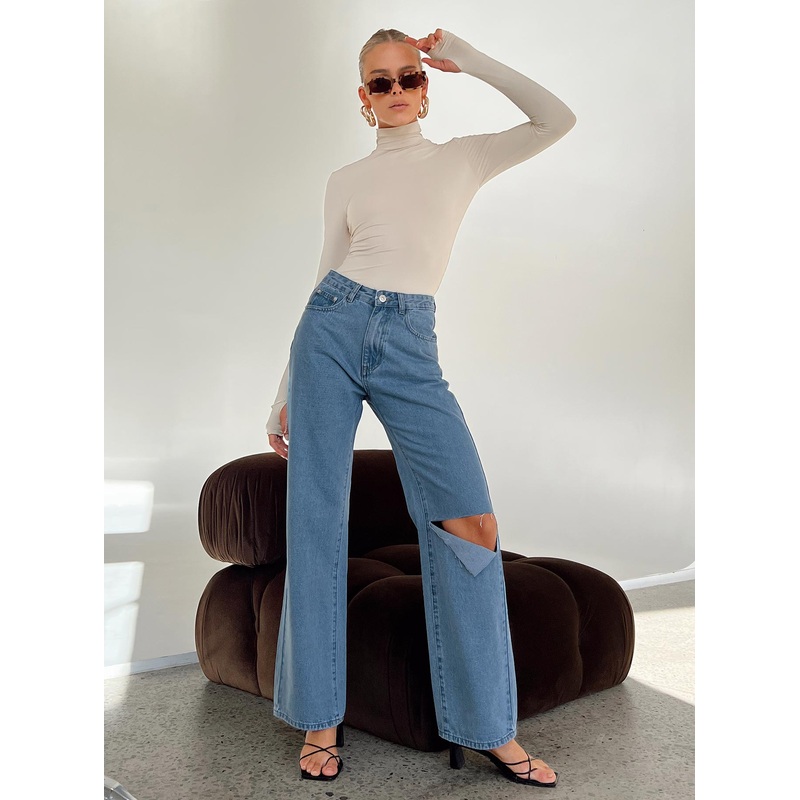 Sevina Wide Leg Denim Jeans Mid Wash