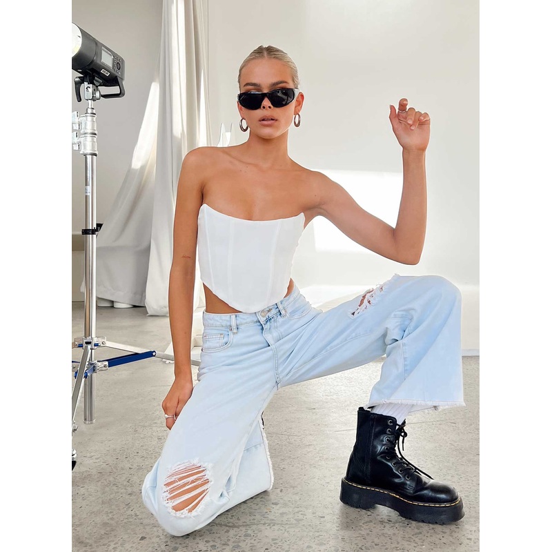 Tarshy Mid Rise Acid Straight Leg Jean Denim