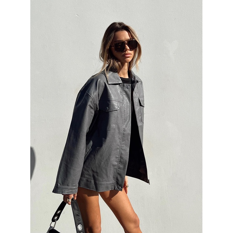 Callie Faux Leather Jacket Grey