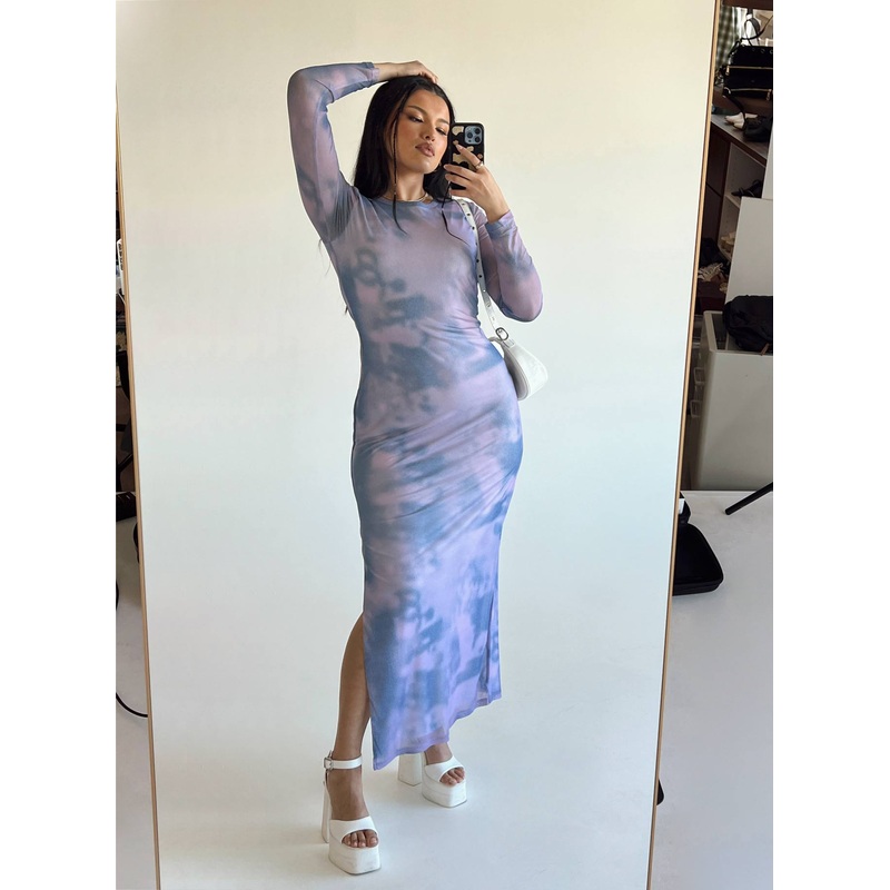 Harlowe Mesh Maxi Dress Blue Multi