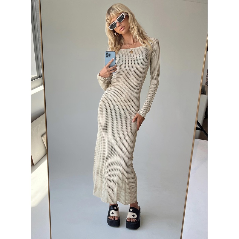 Kendor Long Sleeve Maxi Dress Beige