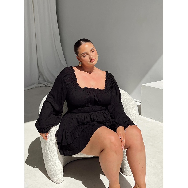 The Love Galore Long Sleeve Romper Black Curve