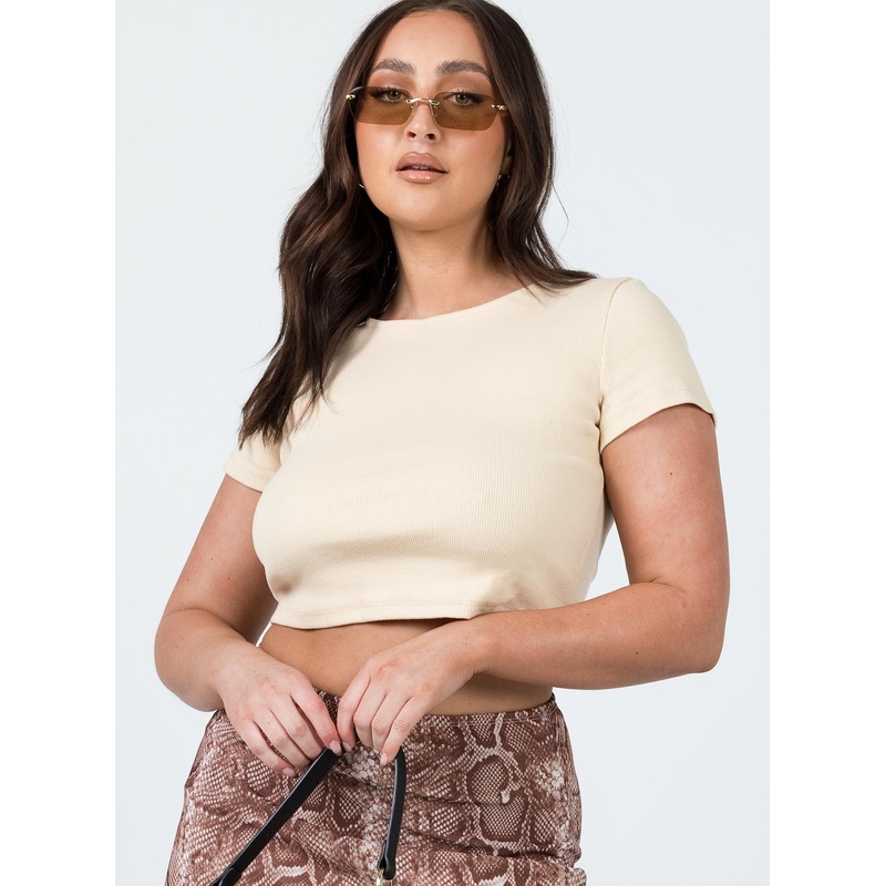 Classic Cropped Tee Beige Petite