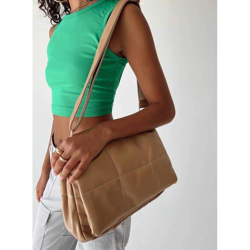 Fernanda Quilted Shoulder Bag Tan