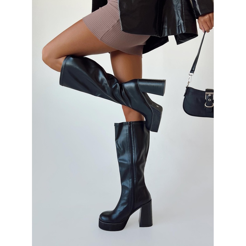 Coline Knee High Platform Boots Black