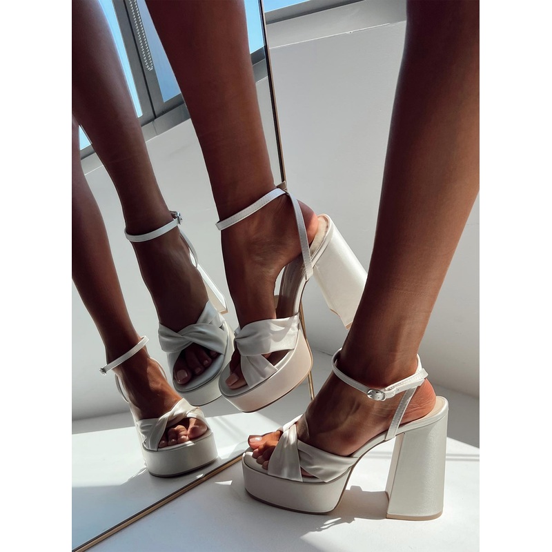 Everlasting Satin Platform Heels Champagne