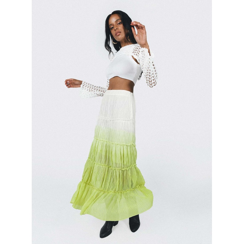 Sun Down Mid Rise Maxi Skirt Green Ombre