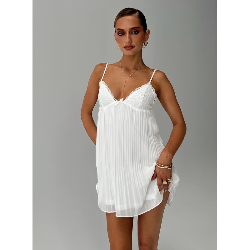 Baby Honey Pleat Mini Dress White