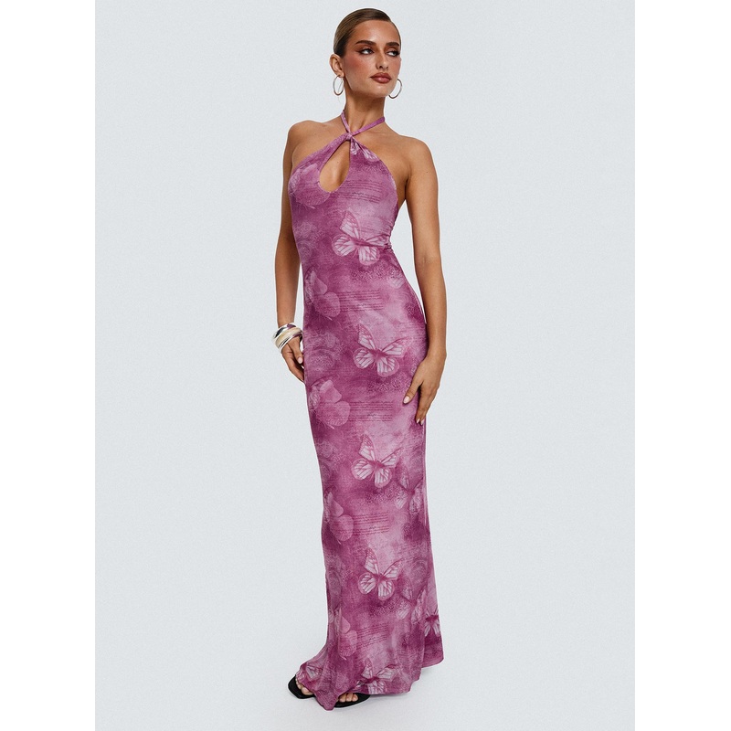 Nathaleia Halter Maxi Dress Purple