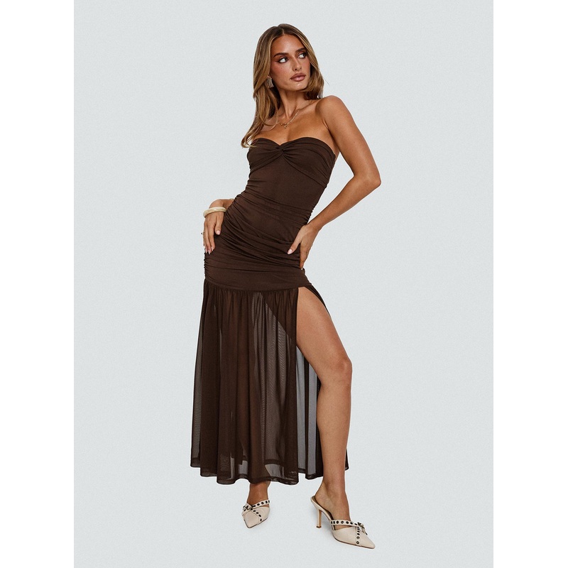 Nevena Strapless Maxi Dress Brown