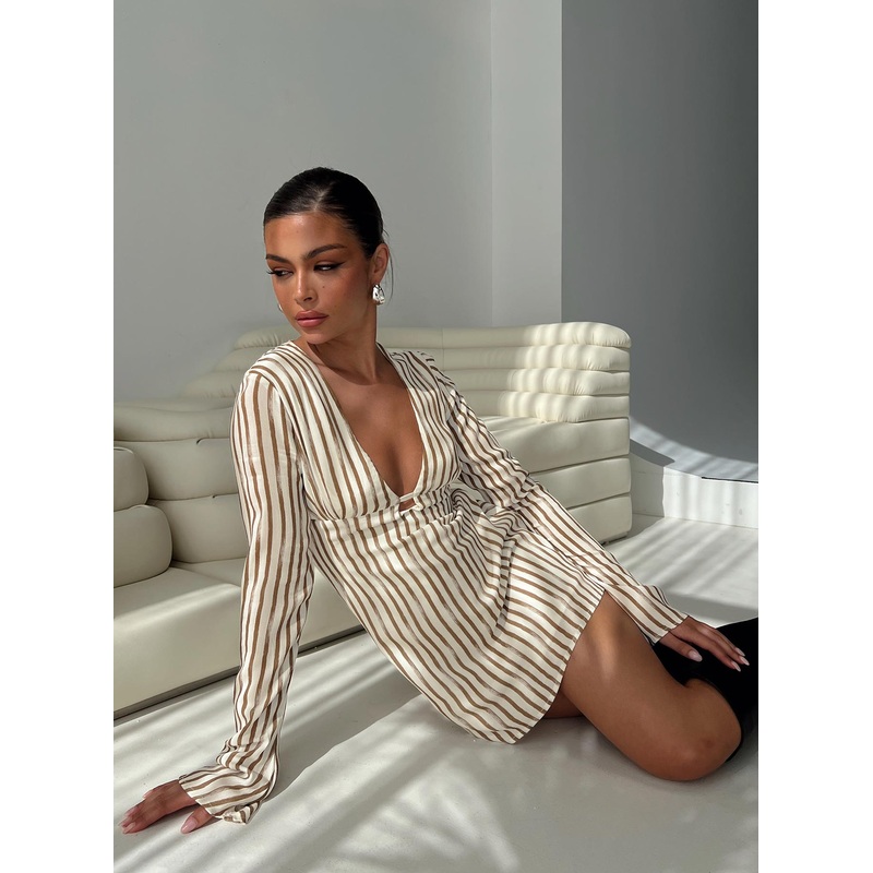 The Good Life Mini Dress Brown / White Stripe