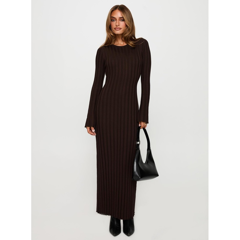 Vespa Long Sleeve Maxi Dress Brown