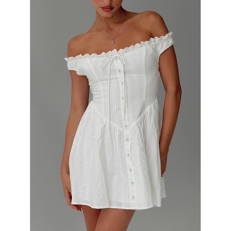 White Horse Off The Shoulder Mini Dress White
