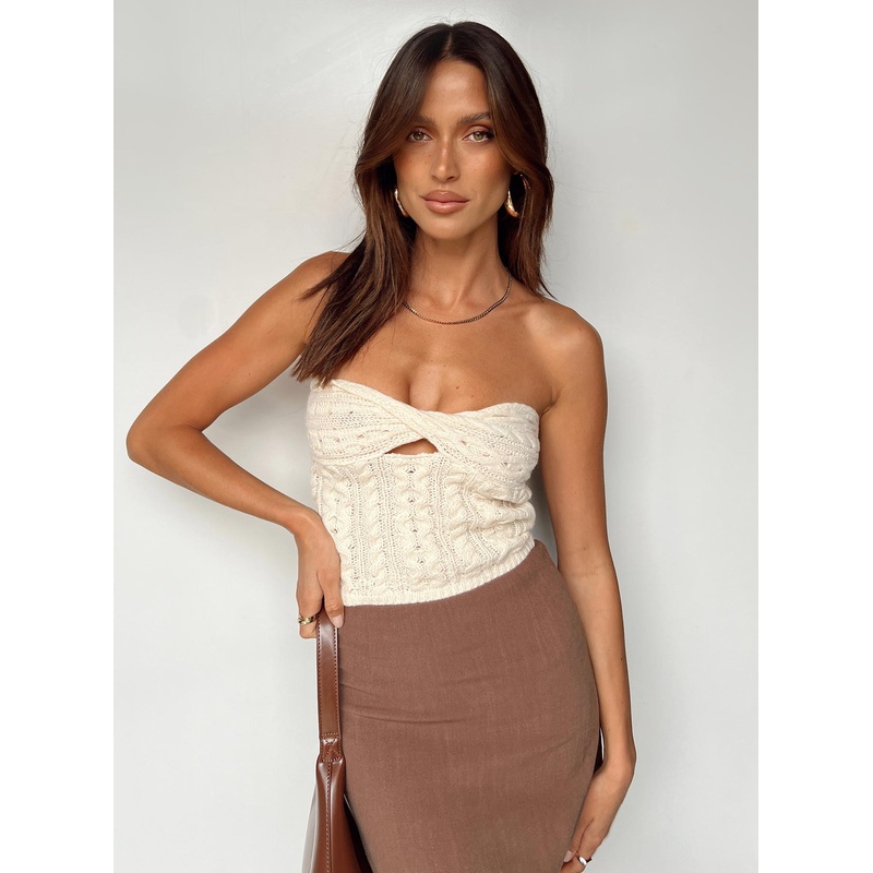 Chels Strapless Knit Top Cream