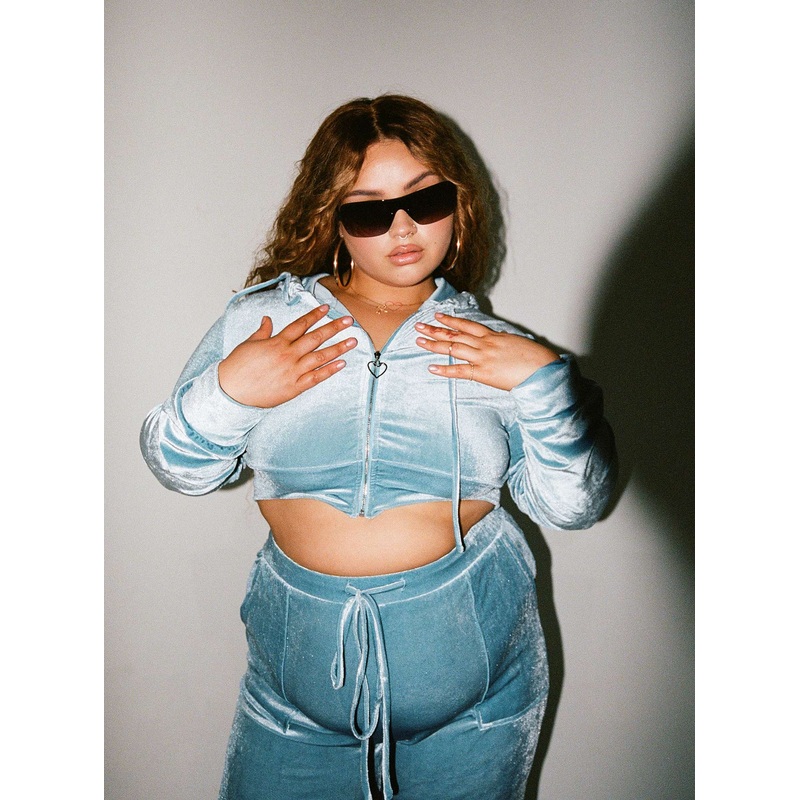 Velour Hoodie Blue Curve