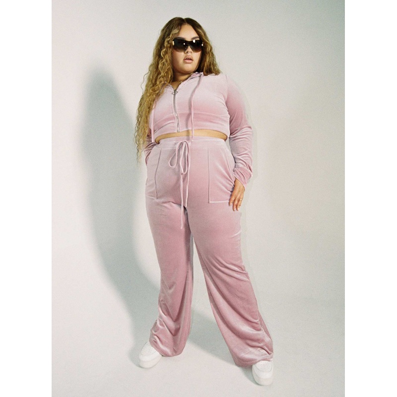 Velour Track Pant Pink Curve