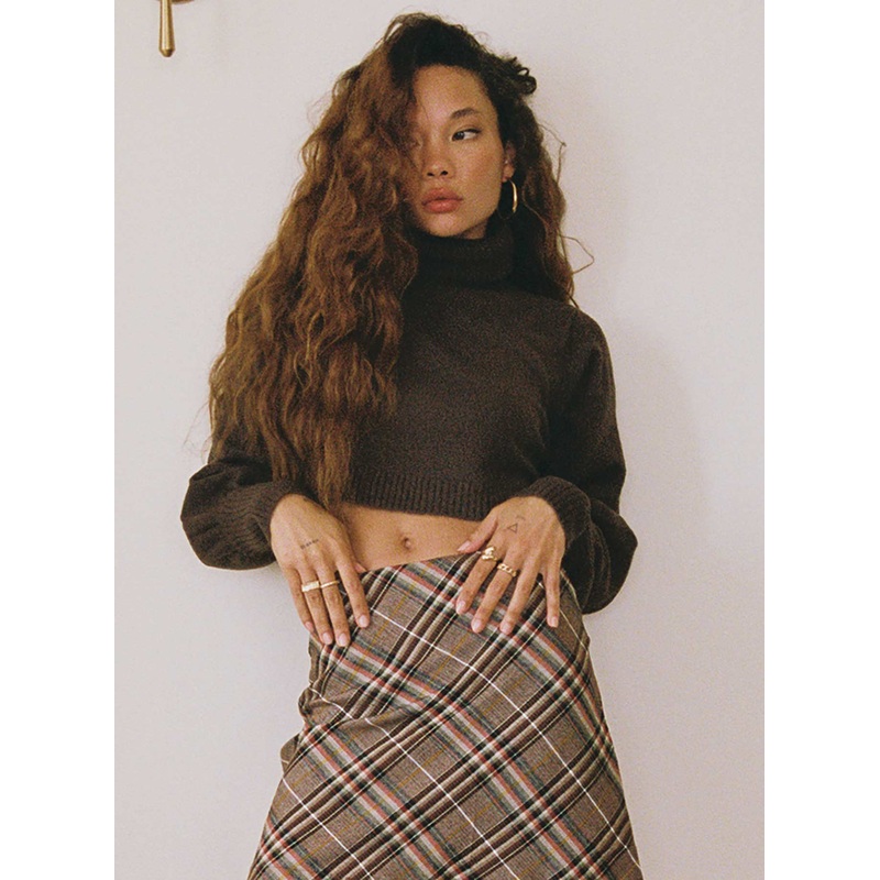 Zahara Cropped Turtleneck Sweater Brown