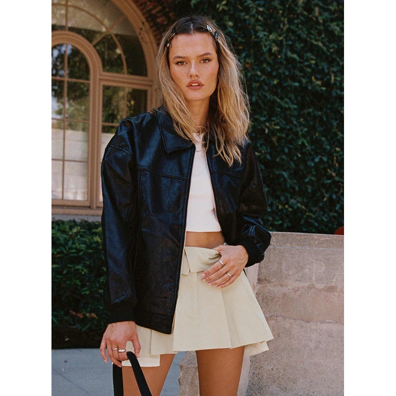 Goldsmith Faux Leather Bomber Jacket Black