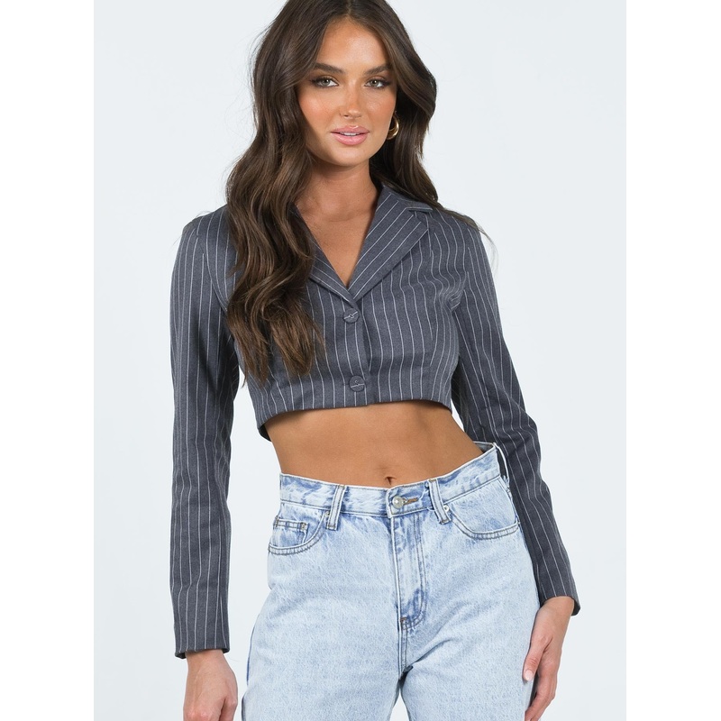 Montez Cropped Blazer Grey Pinstripe