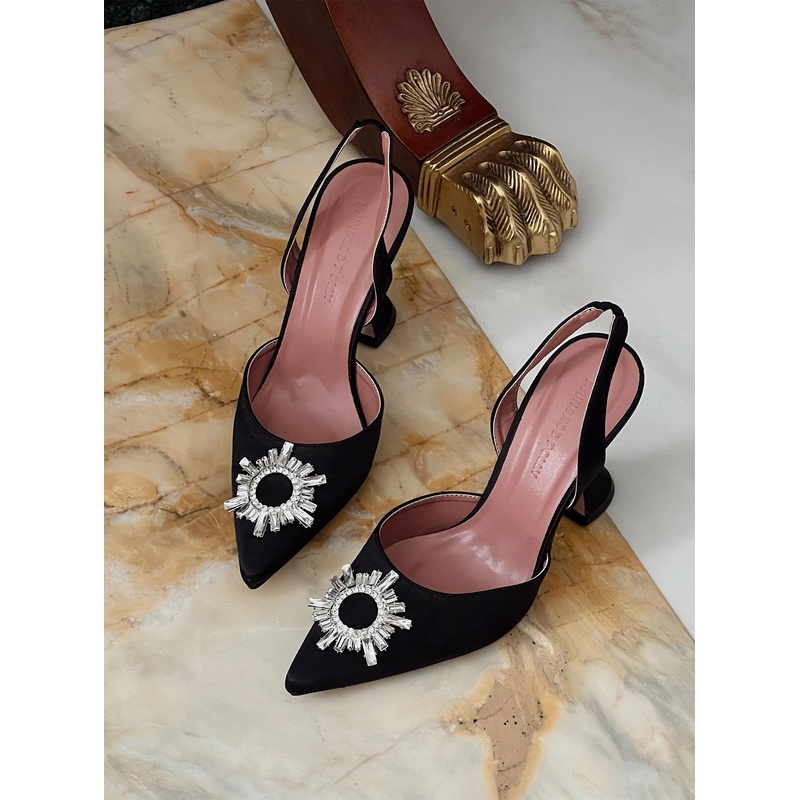 Alena Jewel Slingback Heels Black