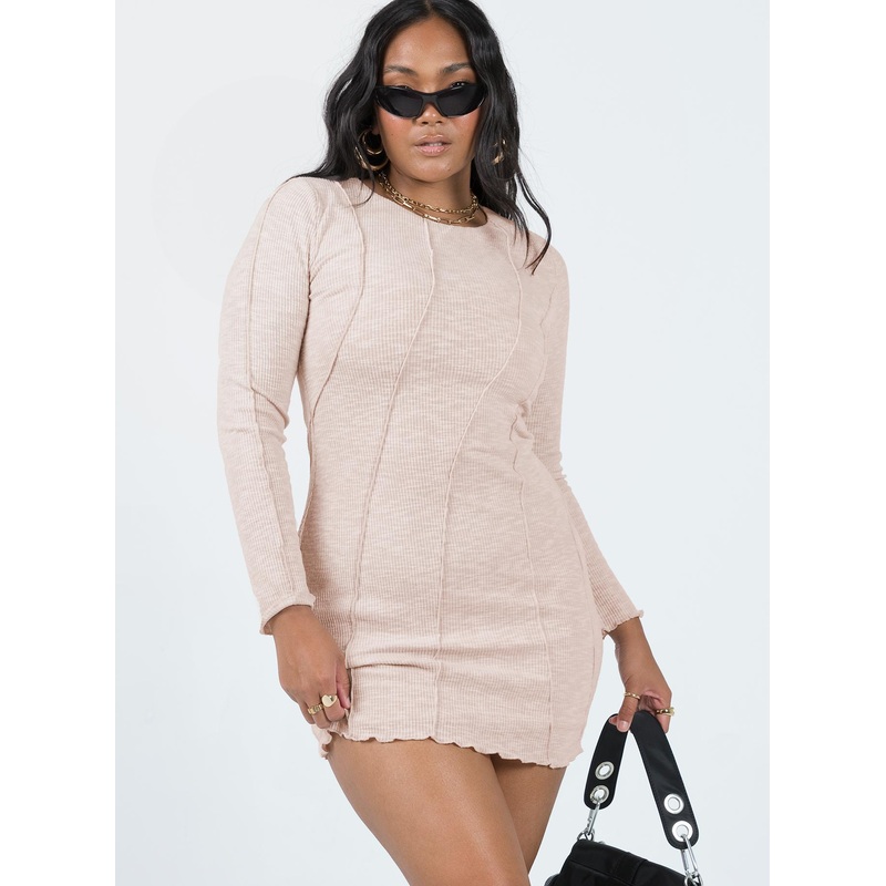 Amaris Long Sleeve Mini Dress Beige