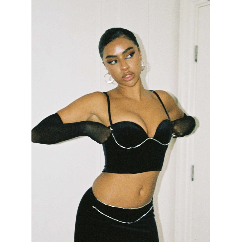 Claude Rhinestone Top Black