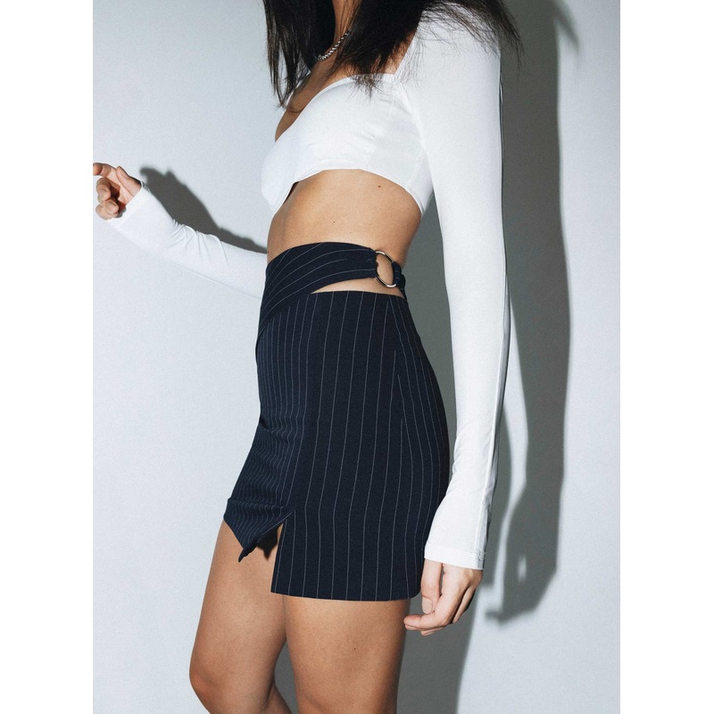 In Pieces Mini Skirt Navy Pinstripe