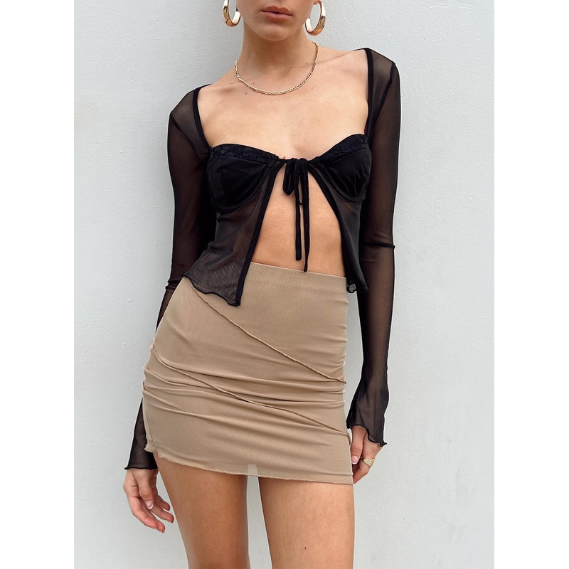 Oscar Mesh Mini Skirt Beige