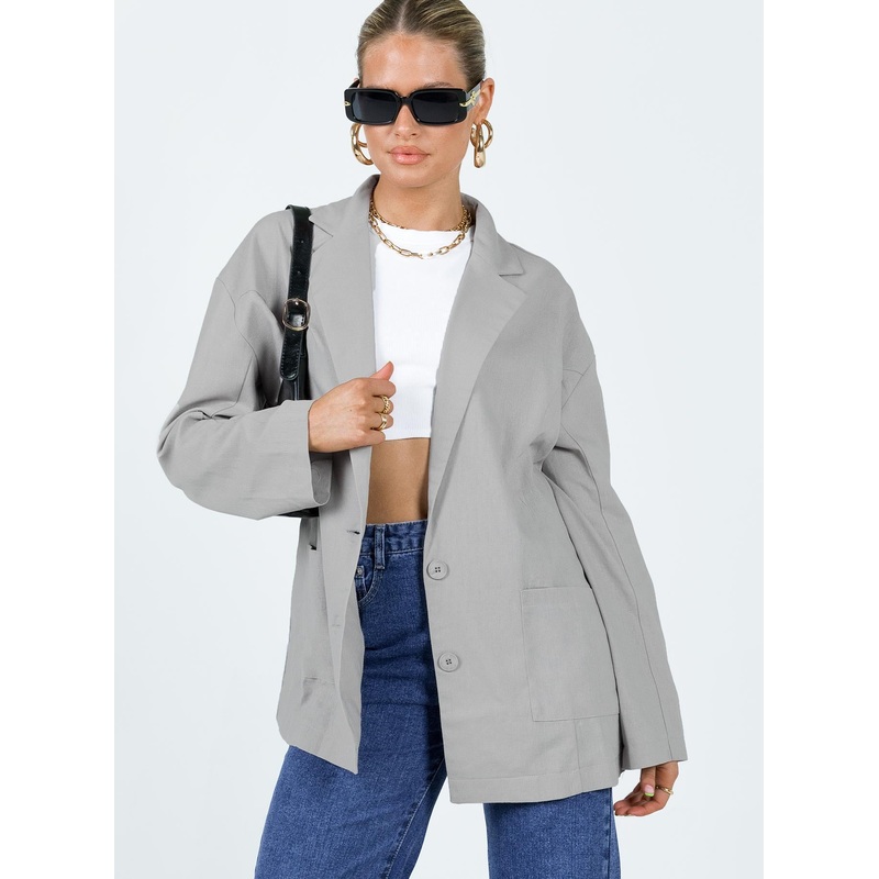 Amber Oversized Linen Blazer Grey