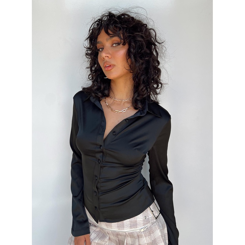 Anni Satin Shirt Black