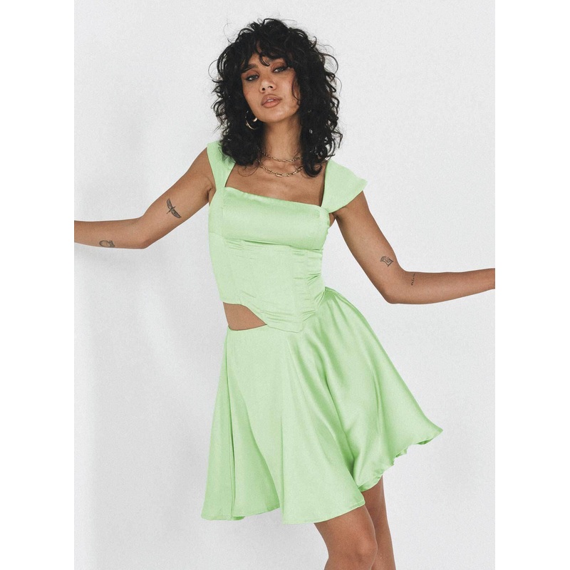 Cornell Satin Mini Skirt Green