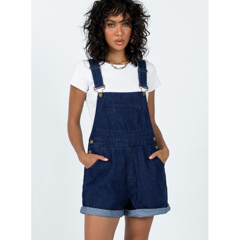 Kacey Short Overalls Dark Wash Denim
