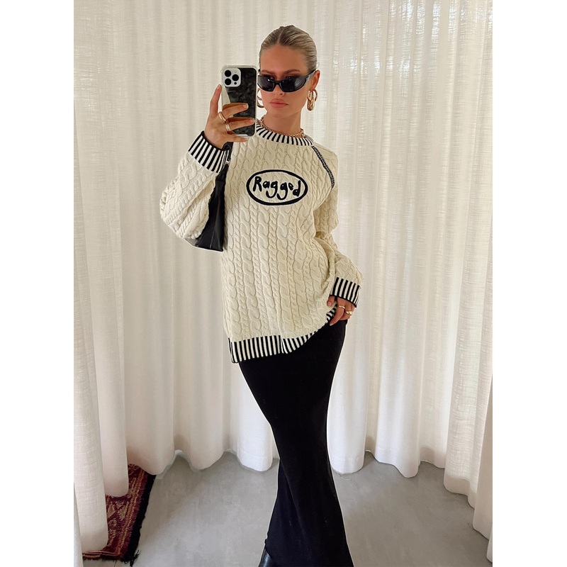 The Ragged Priest Cable Knit Sweater Cream