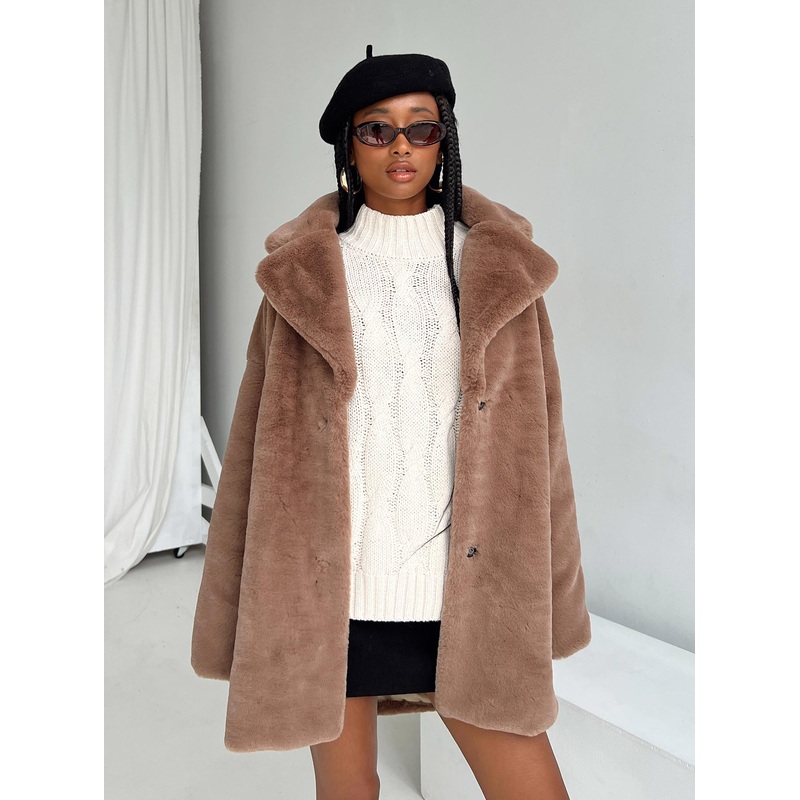 Angus Faux Fur Coat Brown