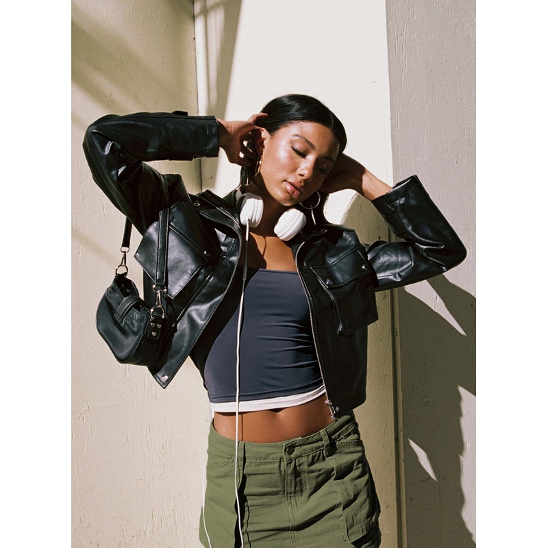 Clovelly Faux Leather Jacket Black