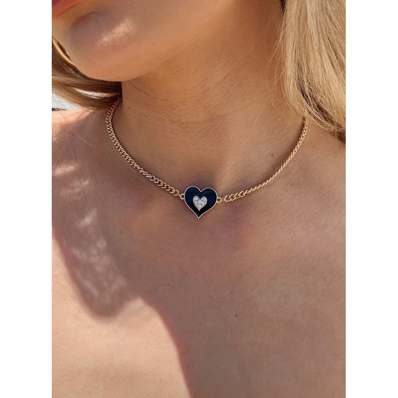 Dalma Heart Necklace Gold / Black