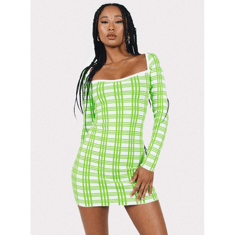 Sybil Long Sleeve Mini Dress Green / White