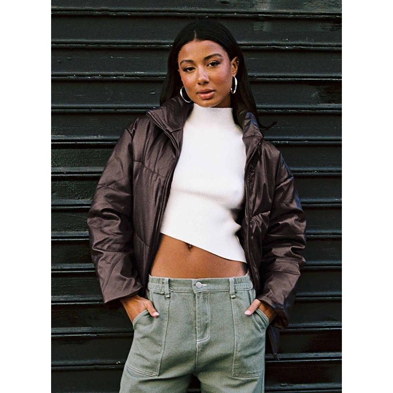 Thyne Quilted Puffer Jacket Brown