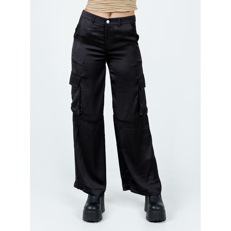 Zora Satin Cargo Pant Black