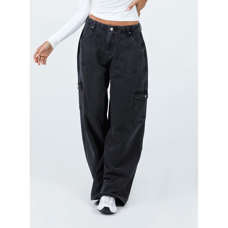 Adrianne Wide Leg Cargo Jeans Black