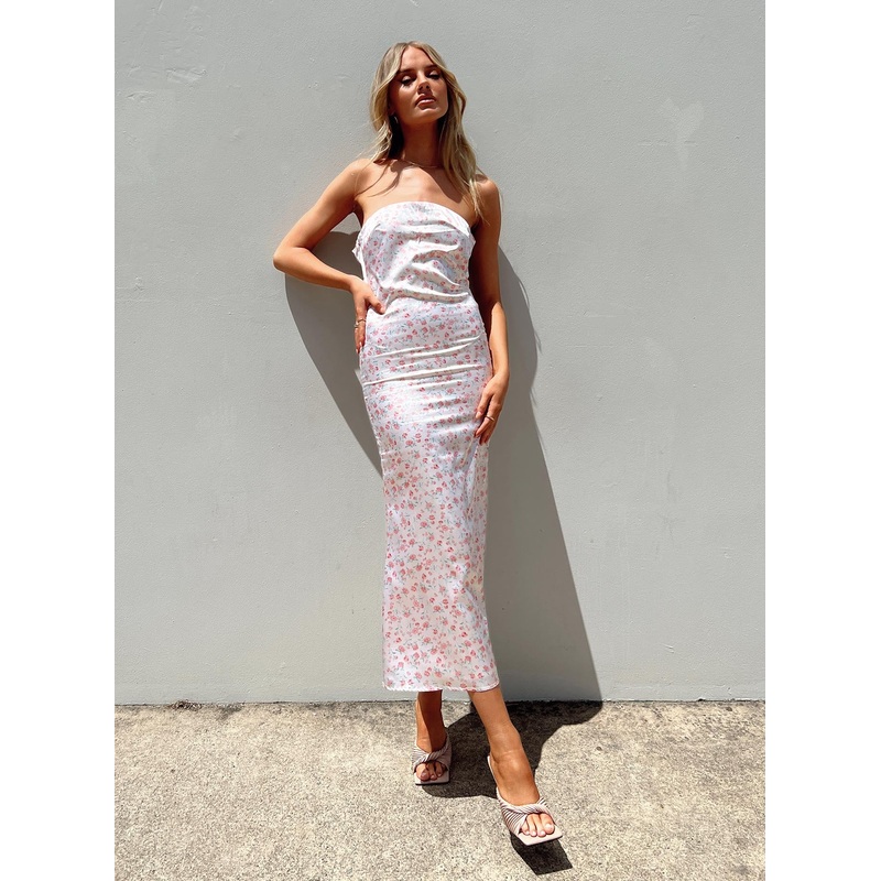 Barnsley Strapless Midi Dress Pink / Floral