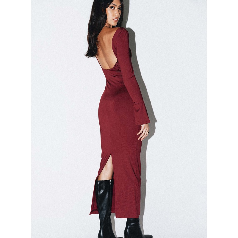 Belfa Long Sleeve Maxi Dress Burgundy