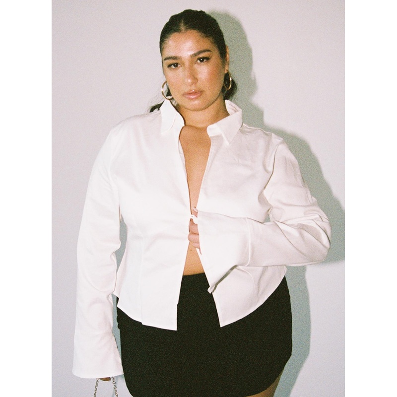 Belshaw Lace Up Back Shirt Ivory Curve