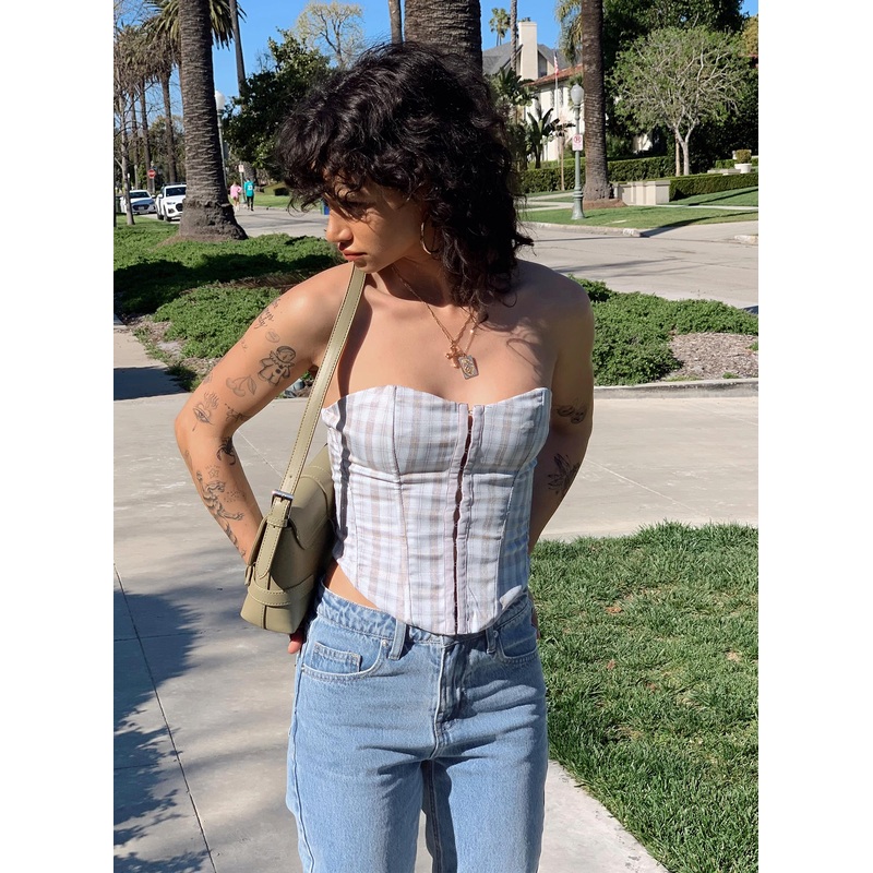 Bladini Corset Top Grey Check