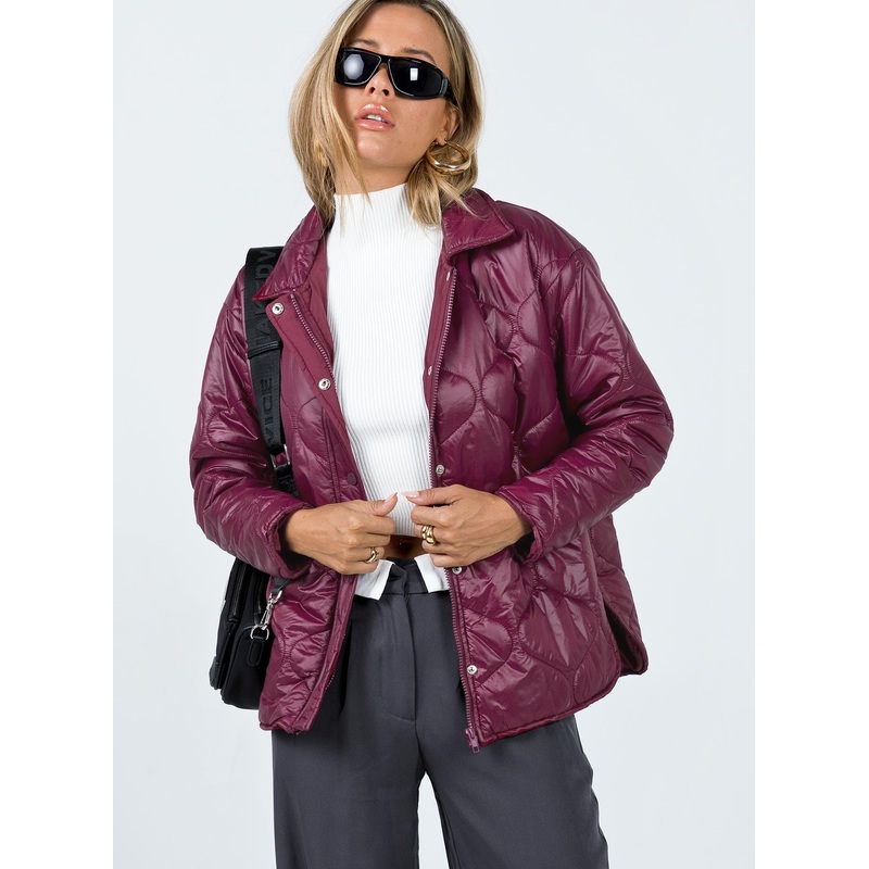 Cosmelia Quilted Puffer Jacket Wine