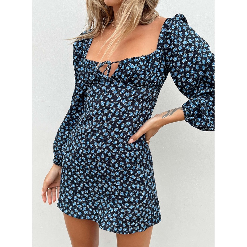 Yallara Long Sleeve Mini Dress Black / Floral